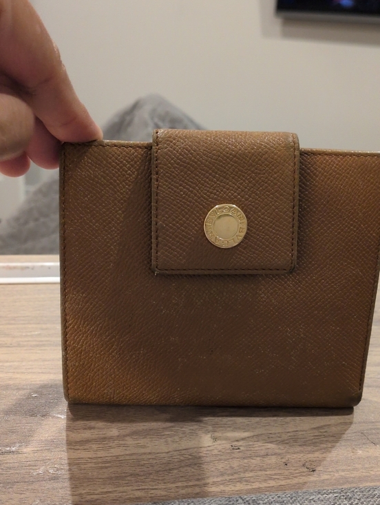 BVLGARI Accessories - BVLGARI Vintage Classico Leather Compact Bifold Wallet Camel Tan Gold